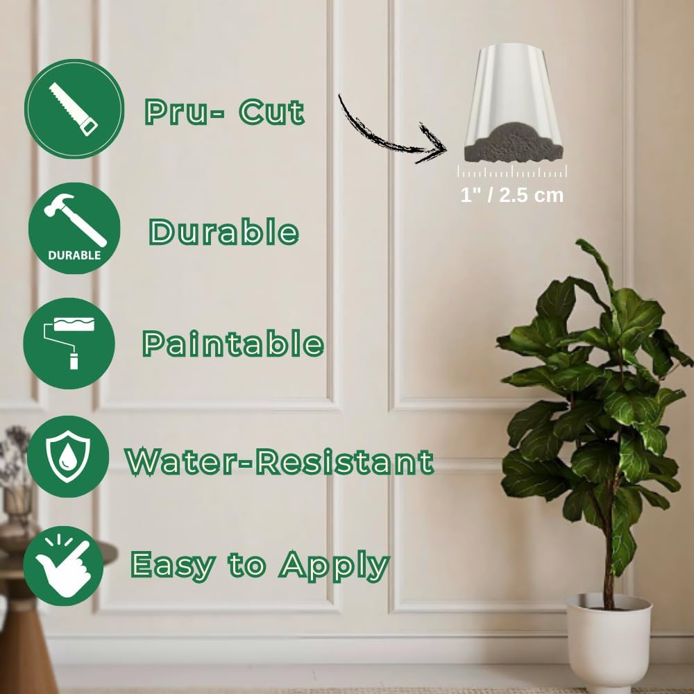 Peel and Stick Wall Molding Kit – Pre Cut Wainscoting Panels, DIY Molding Trim for Walls, Easy Install Accent Wall Kit, Peel and Stick Wainscoting Panels, Wainscoting Panels