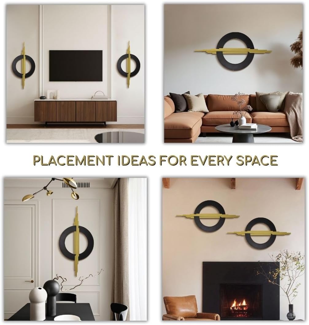 Geometa 3D Large Black and Gold Metal Wall Art, Living Room Wall Decor, Geometric Wall Art, Modern Home Decor, Wall Sculpture for Kitchen, Office or Bedroom Decor (Hangable Horizontally or Vertically) - 39 x 19 inches