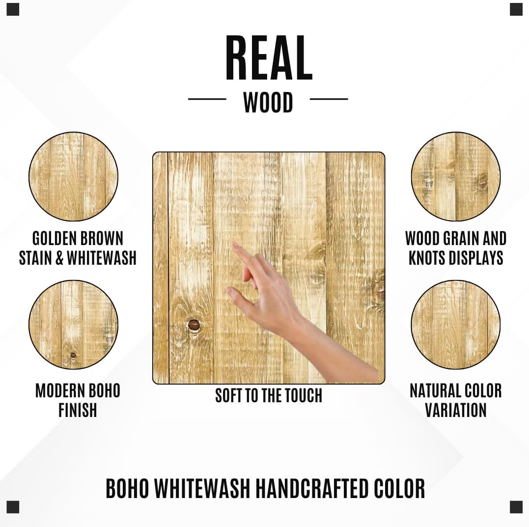 Barn Walls Boho Whitewash Headboard, Bohemian Design, Solid Wood Headboard, Floating Panels, Wall Mount, Adjustable Height, Easy Assembly, Queen Size