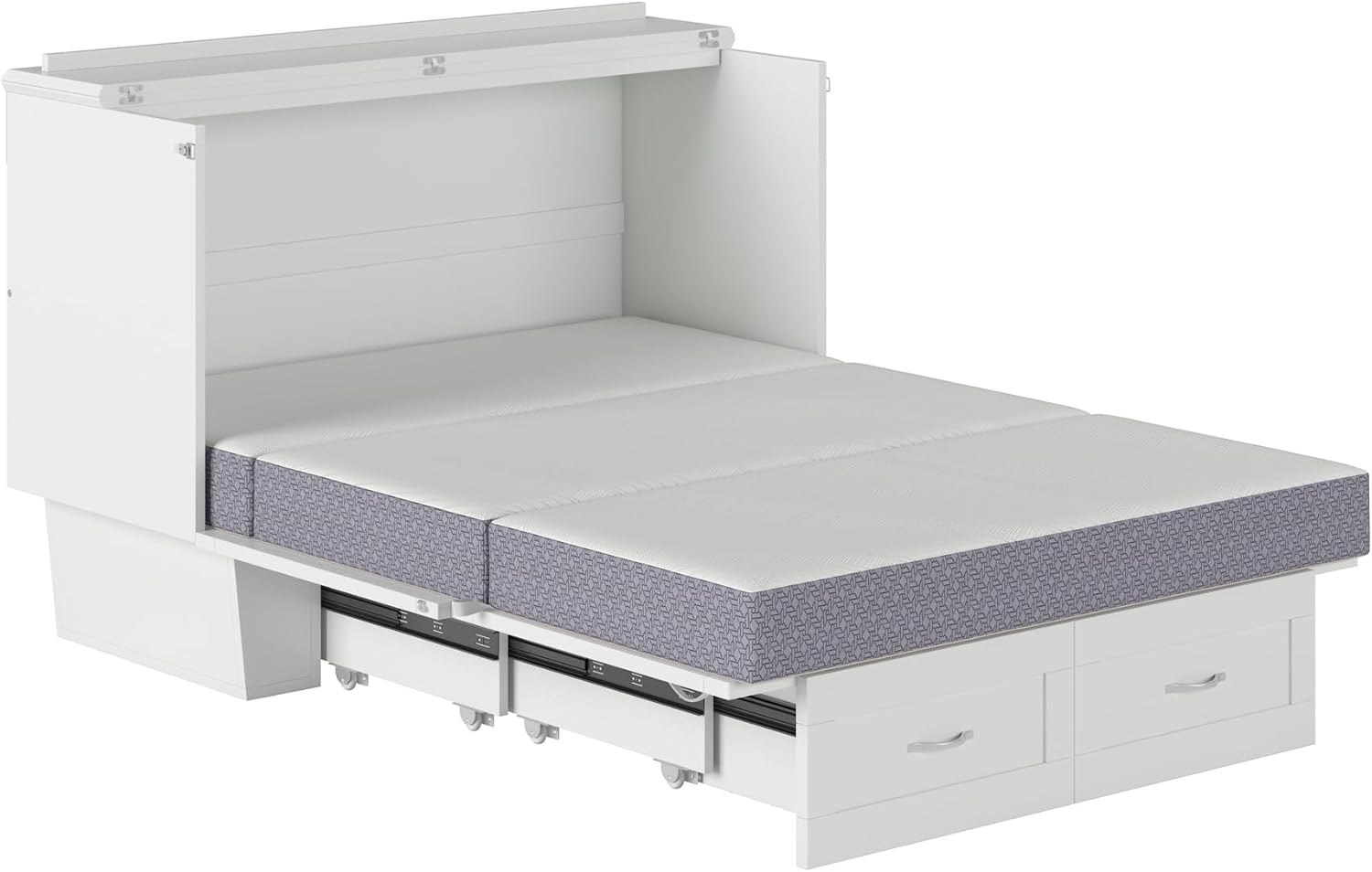 AFI, Monroe Full Murphy Bed Chest with 6' Mattress, Storage Drawer & Built-in USB Charger, White