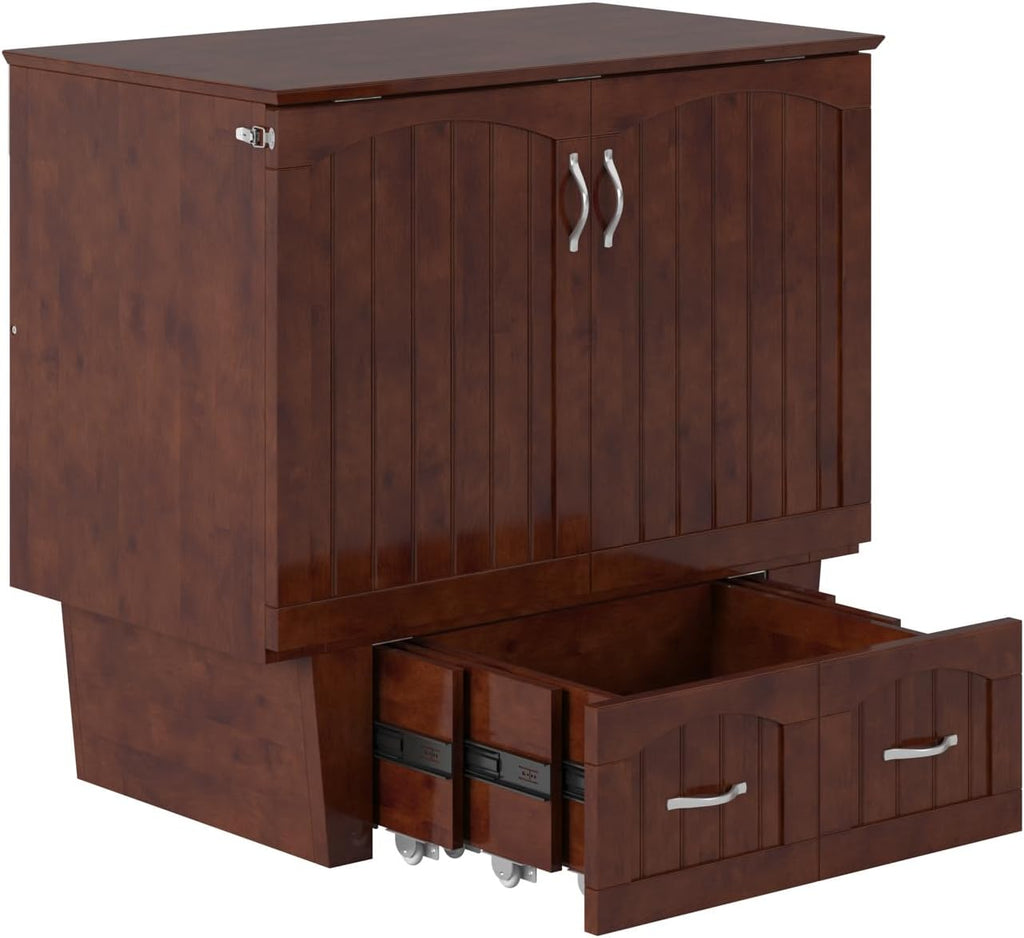 AFI, Nantucket Twin Murphy Bed Chest with Mattress, Storage Drawer, and Built-in USB Charger, Walnut
