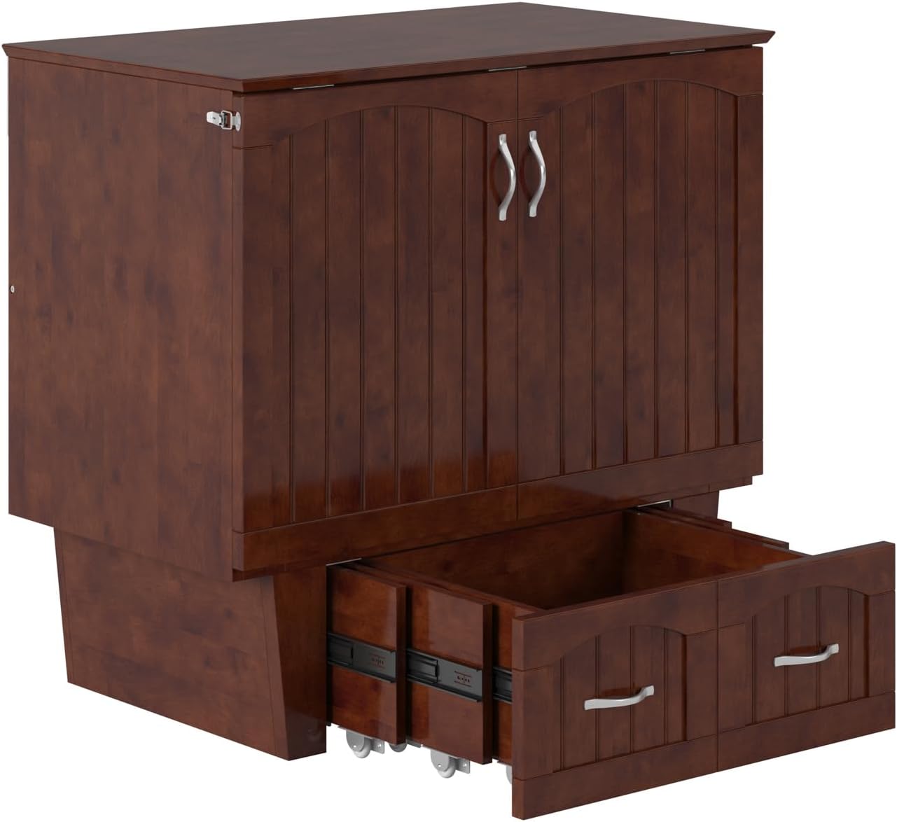 AFI, Nantucket Twin Murphy Bed Chest with Mattress, Storage Drawer, and Built-in USB Charger, Walnut