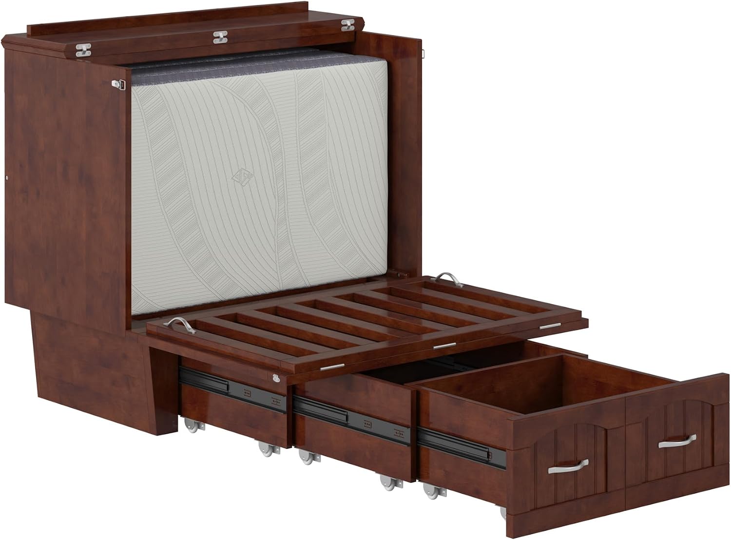 AFI, Nantucket Twin Murphy Bed Chest with Mattress, Storage Drawer, and Built-in USB Charger, Walnut