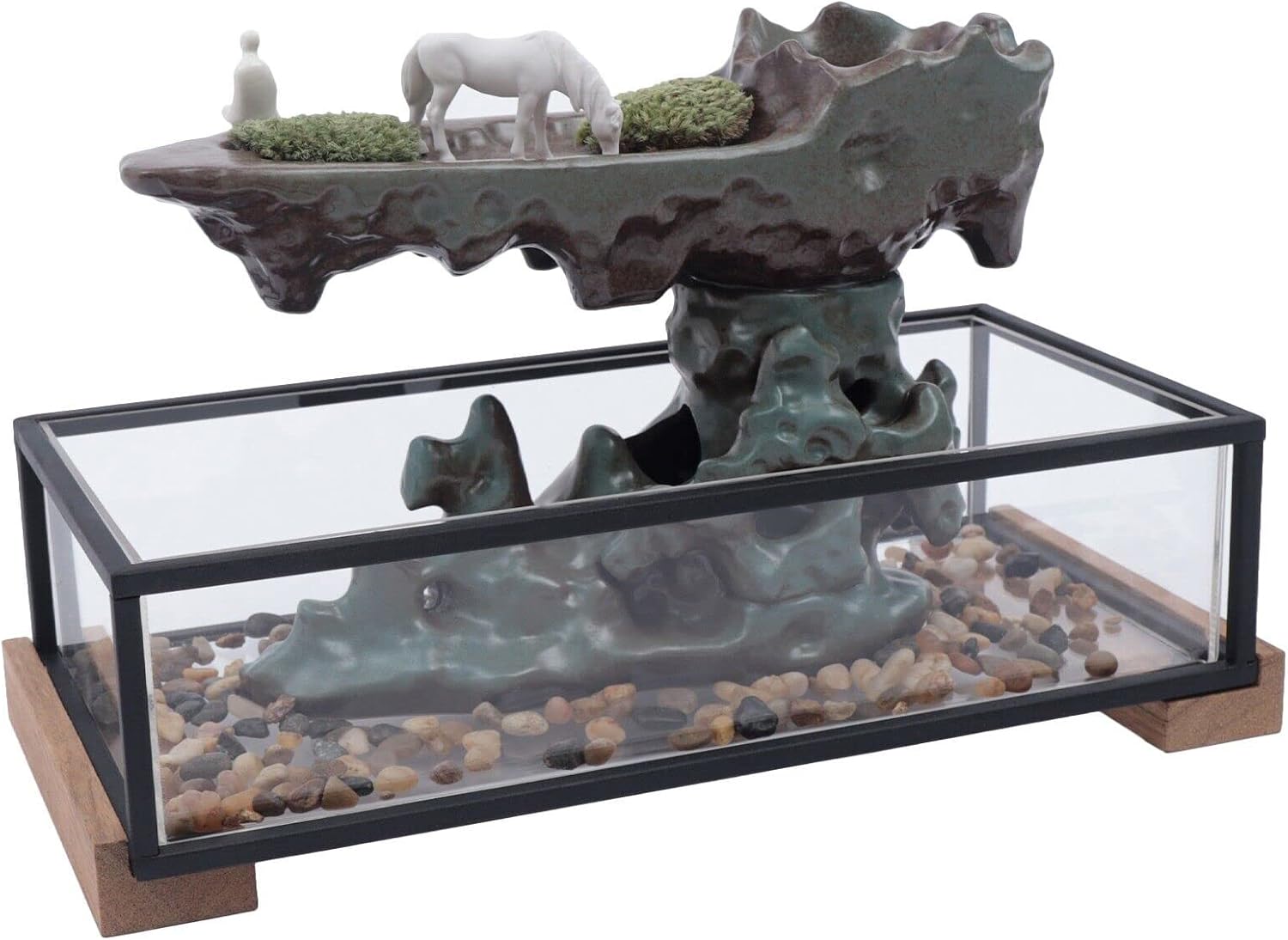 17' Aquarium Fish Tank Rock Statue Waterfall Indoor Fountains Humidifier with Water Pump, Circulating Water Waterscape Artificial Bonsai Home Office Decor or Festival Birthday Surprise