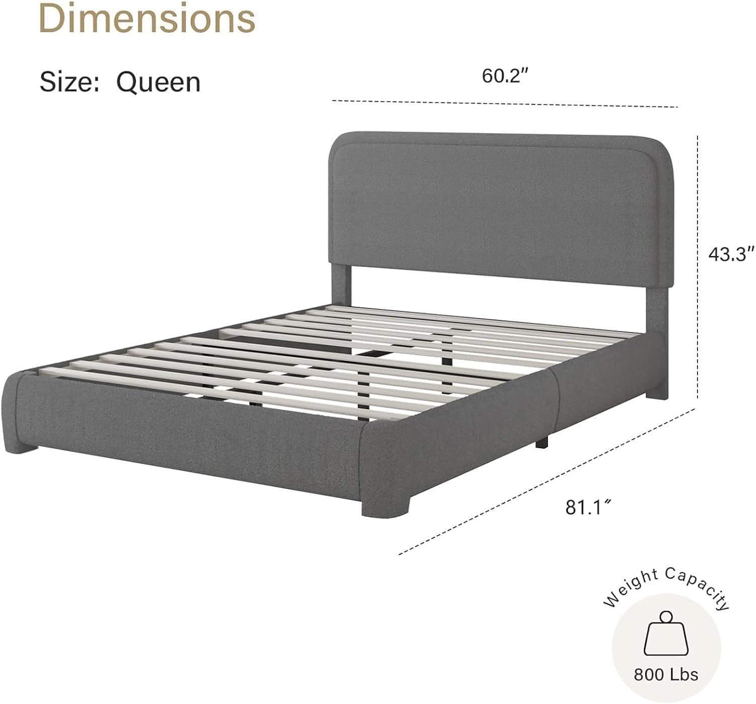 BarnFurin Queen Size Bed Frame, Boucle Upholstered Platform Bed Frame with Headboard, Soft Rounded Corners, No Box Spring Required, Non-Slip and Noise-Free, Easy Assembly, Dark Grey