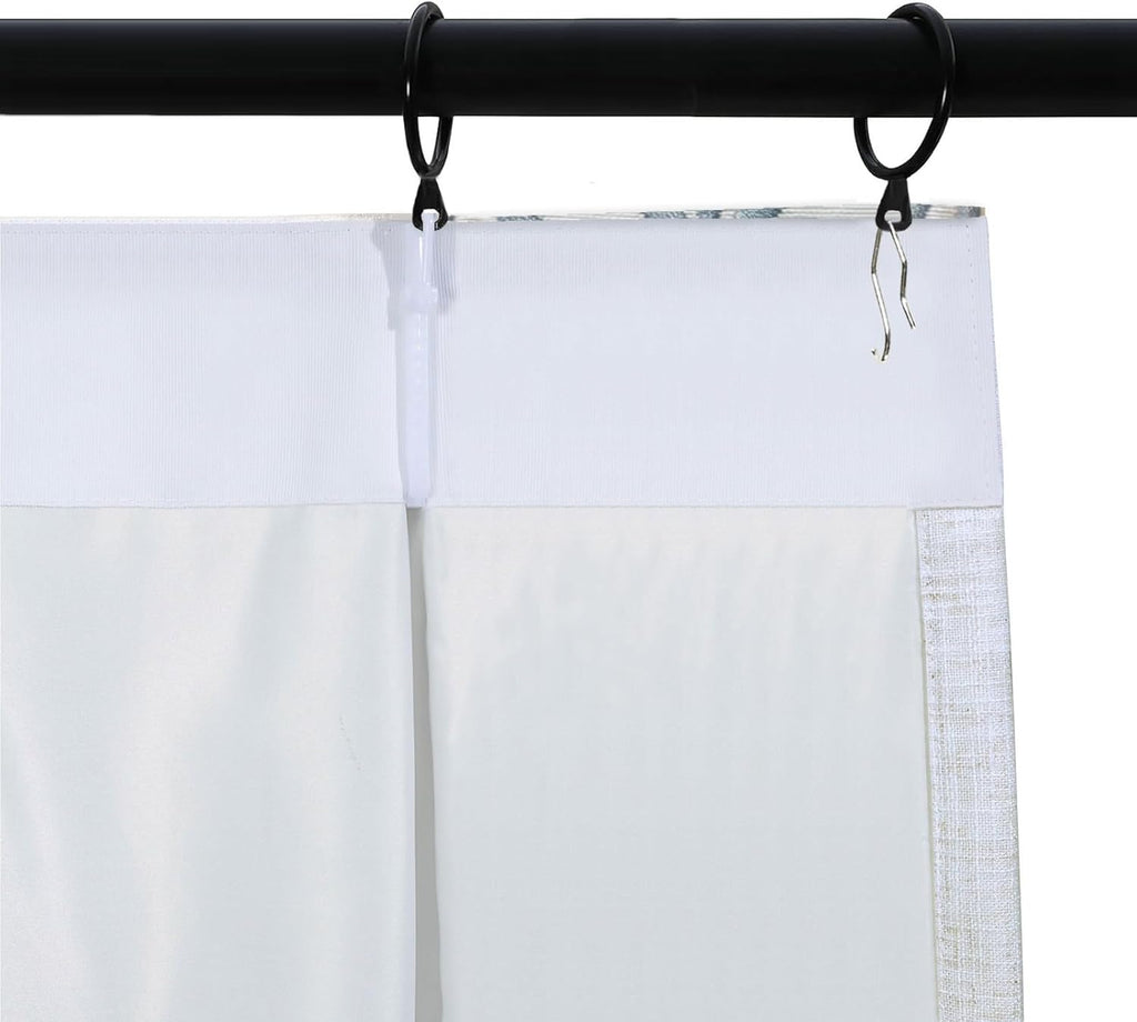 105 inch Pinch Pleated Drapes with Blue Embroidered Trim Faux Linen Pinch Pleat Lined Curtains for Sliding Glass Door, 50W x 105L, Beige White V2, 2 Panels