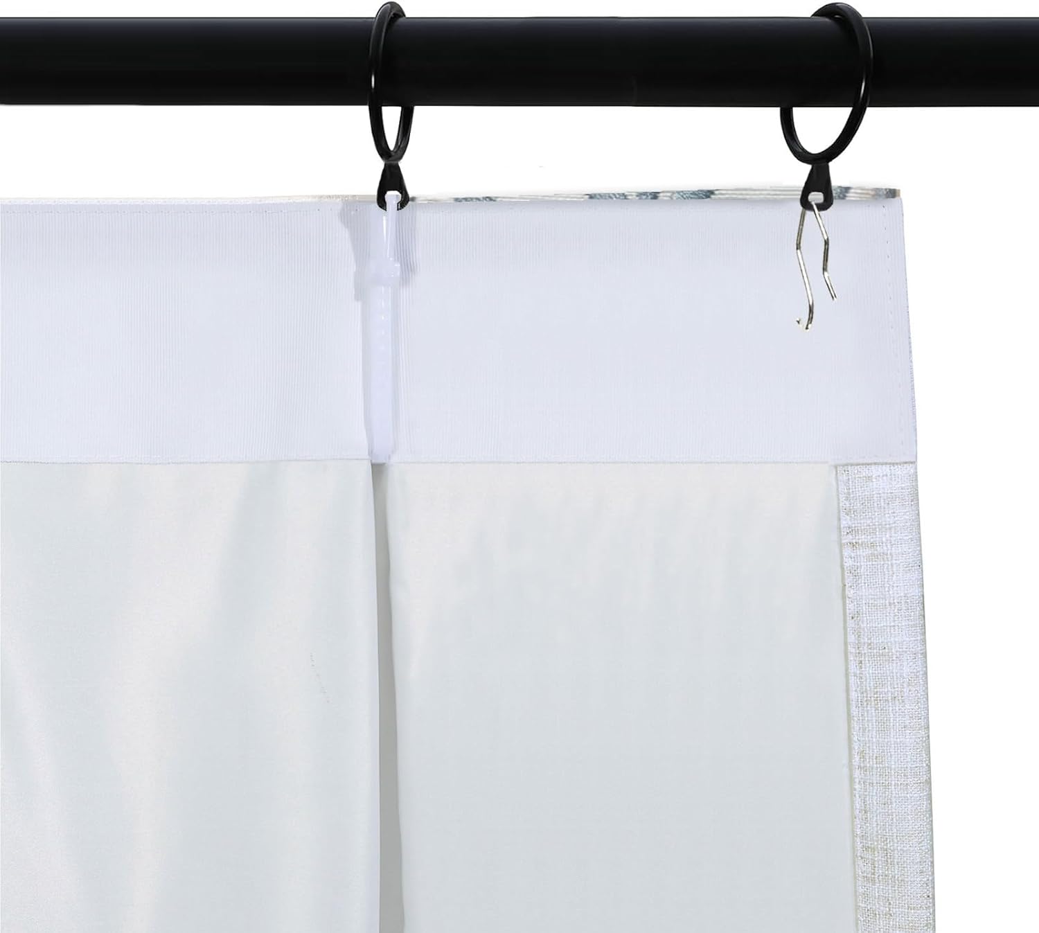 105 inch Pinch Pleated Drapes with Blue Embroidered Trim Faux Linen Pinch Pleat Lined Curtains for Sliding Glass Door, 50W x 105L, Beige White V2, 2 Panels