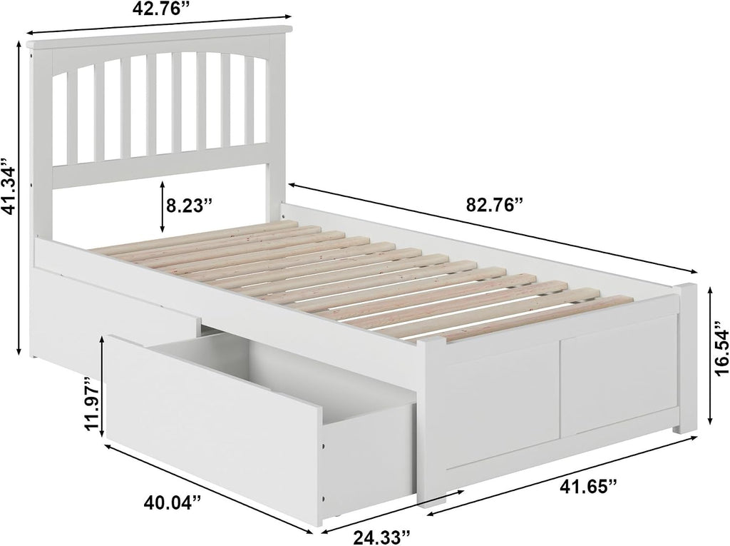 AFI, Mission Twin XL Platform Bed with Footboard & Storage Drawers, White