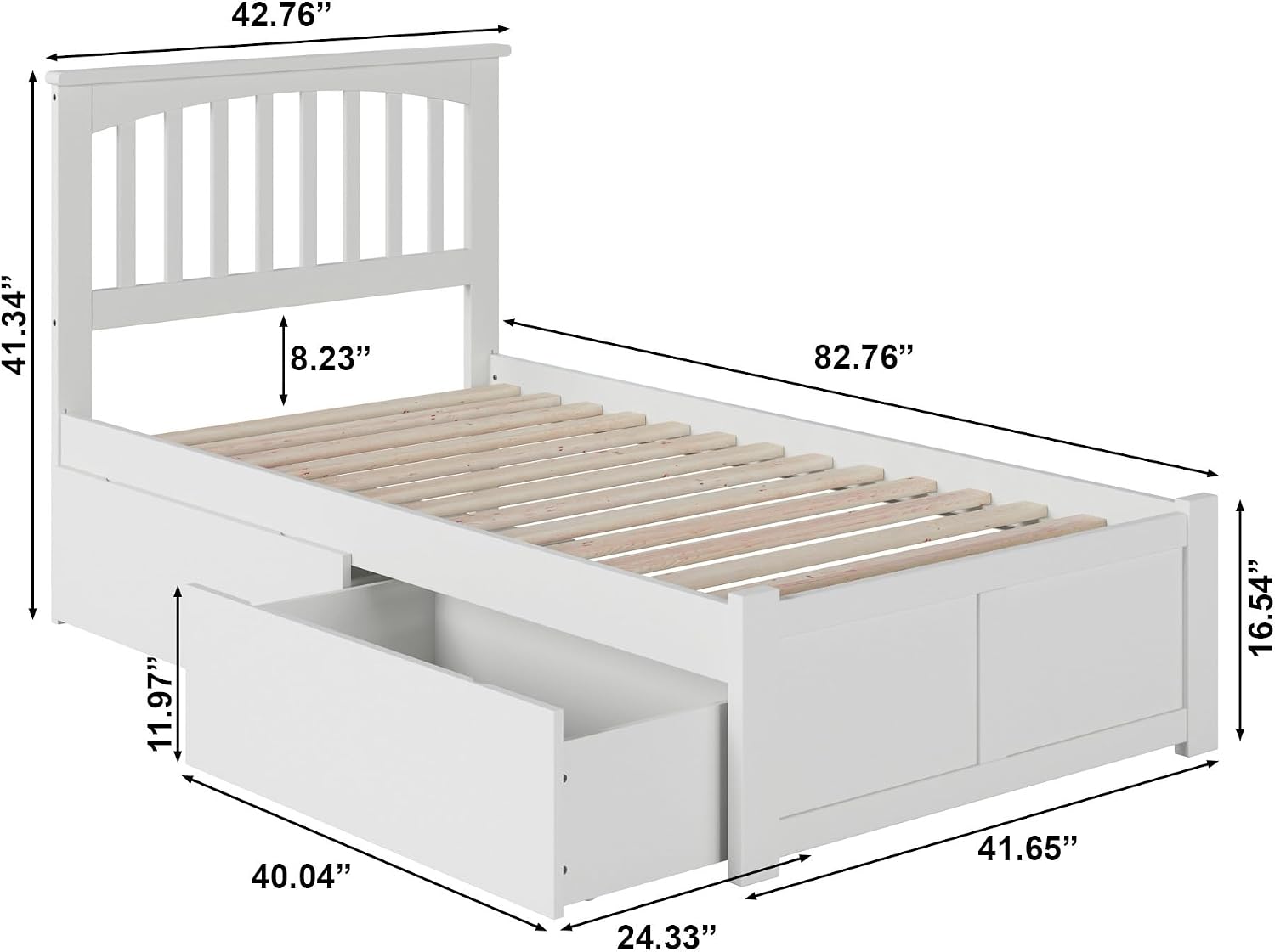 AFI, Mission Twin XL Platform Bed with Footboard & Storage Drawers, White