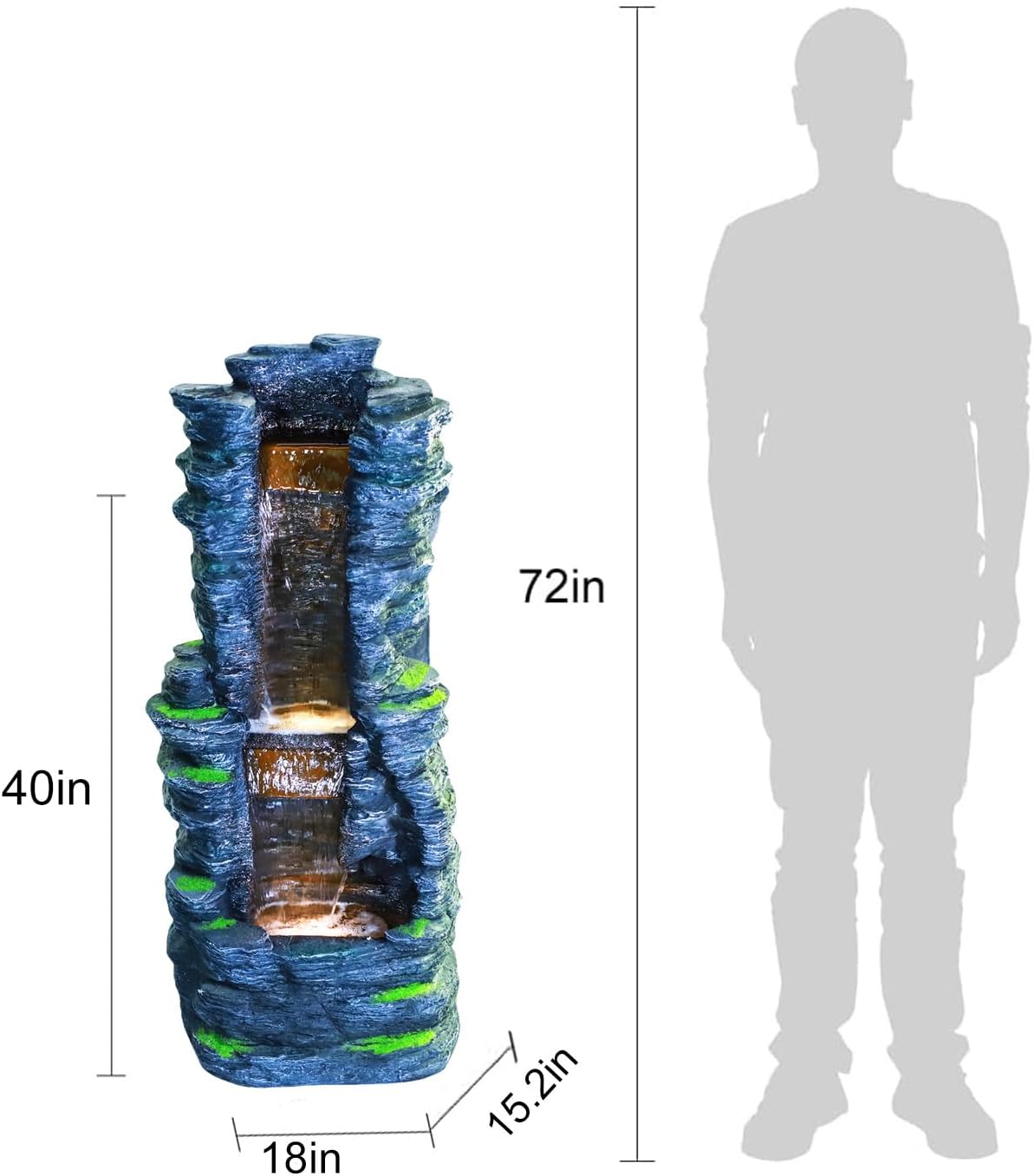 Outdoor Decorative Garden Fountain with LED Lights,Featuring a 39.37-Inch Cascading Garden Waterfall Scenery