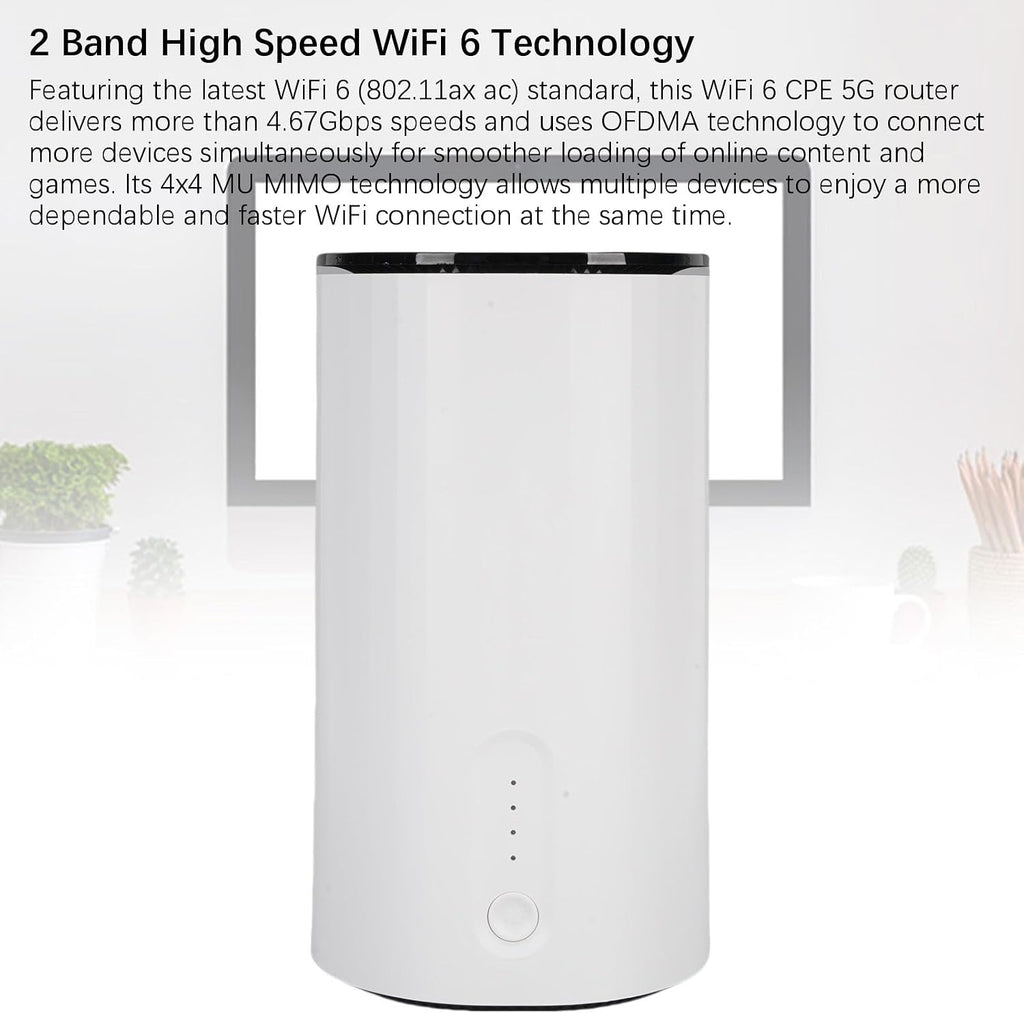 5G CPE Router, 2.4G 5G Dual Band Cordless 5G Router with 2 SIM Card Slots, Support 50 Users, Portable 5G NR NSA SA Cordless Internet Router for Home Office (US Plug)