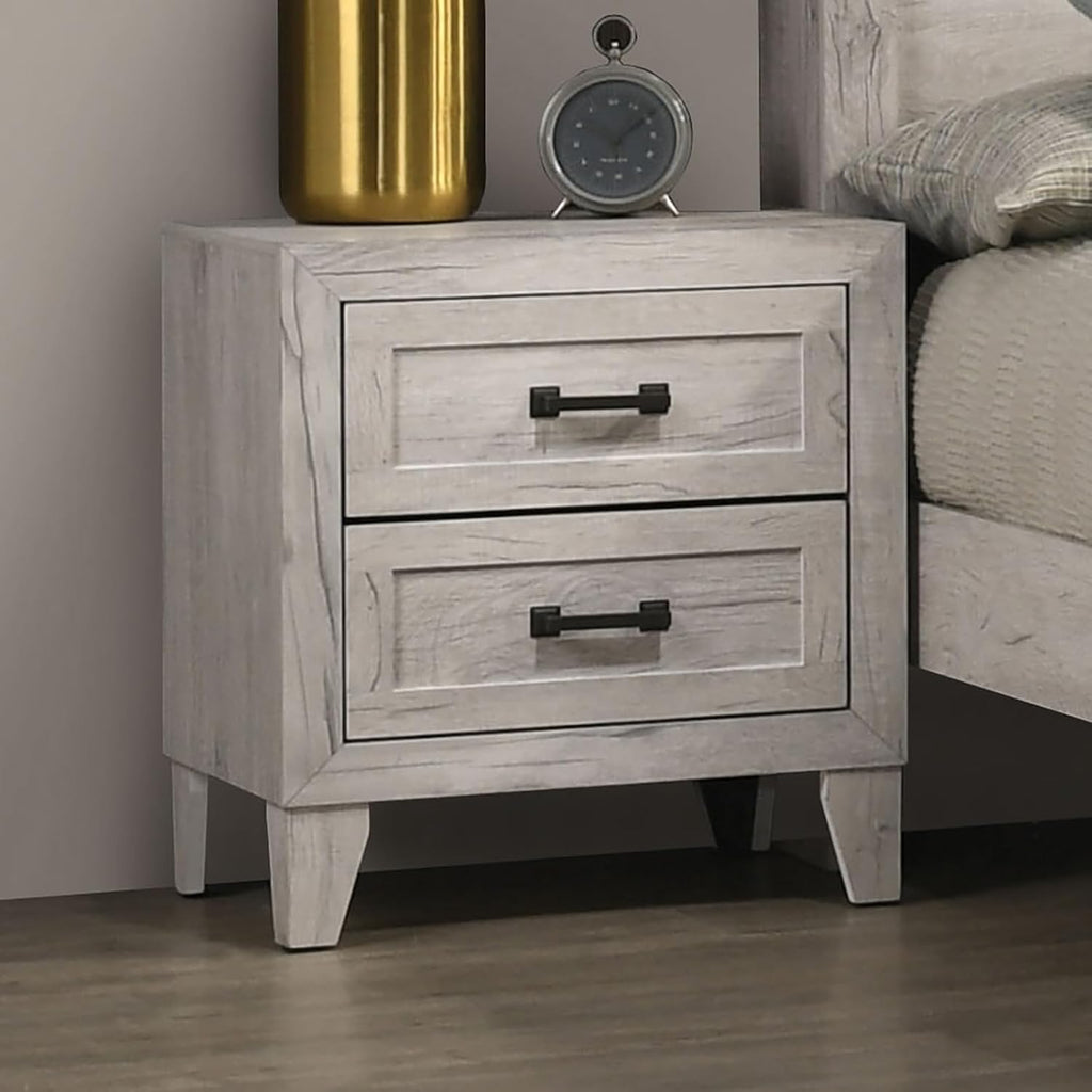 MASARA 5-Piece Contemporary Bedroom Set, Queen Size with Lighted Headboard Shelves, White Wash Finish.