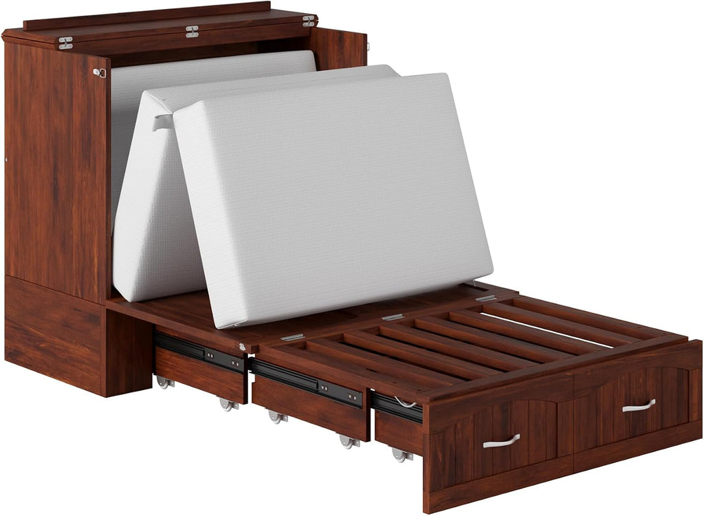 AFI, Southampton Murphy Bed Chest Twin XL with 6' Mattress, Storage Drawer & Built-in USB Charger, Walnut