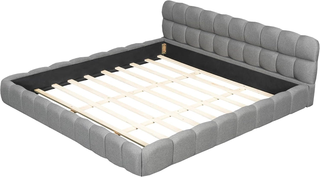 King Size Modern Cloud Bed,King Size Upholstered Platform Bed with Thick Fabric, Grounded Bed with Solid Frame,Floor Bed Frame (Gray)