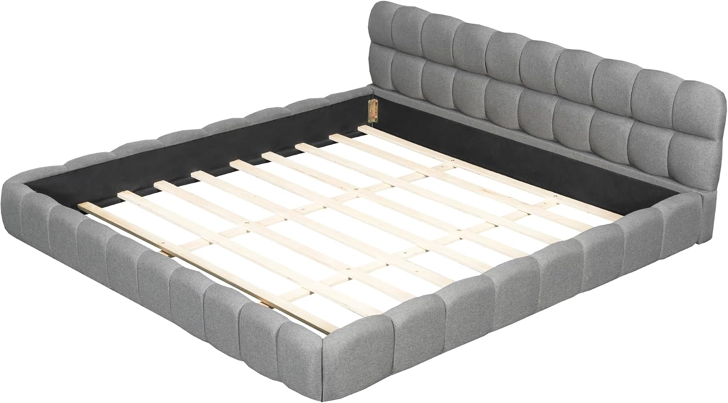 King Size Modern Cloud Bed,King Size Upholstered Platform Bed with Thick Fabric, Grounded Bed with Solid Frame,Floor Bed Frame (Gray)