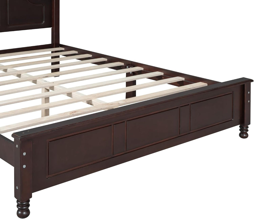 VilroCaz Retro Design 3-Pieces Bedroom Sets, Queen Size Wood Platform Bed and 2 Nightstands with 2 Drawers and Sturdy Slats Support for Adults Bedroom (Queen, Dark Walnut)