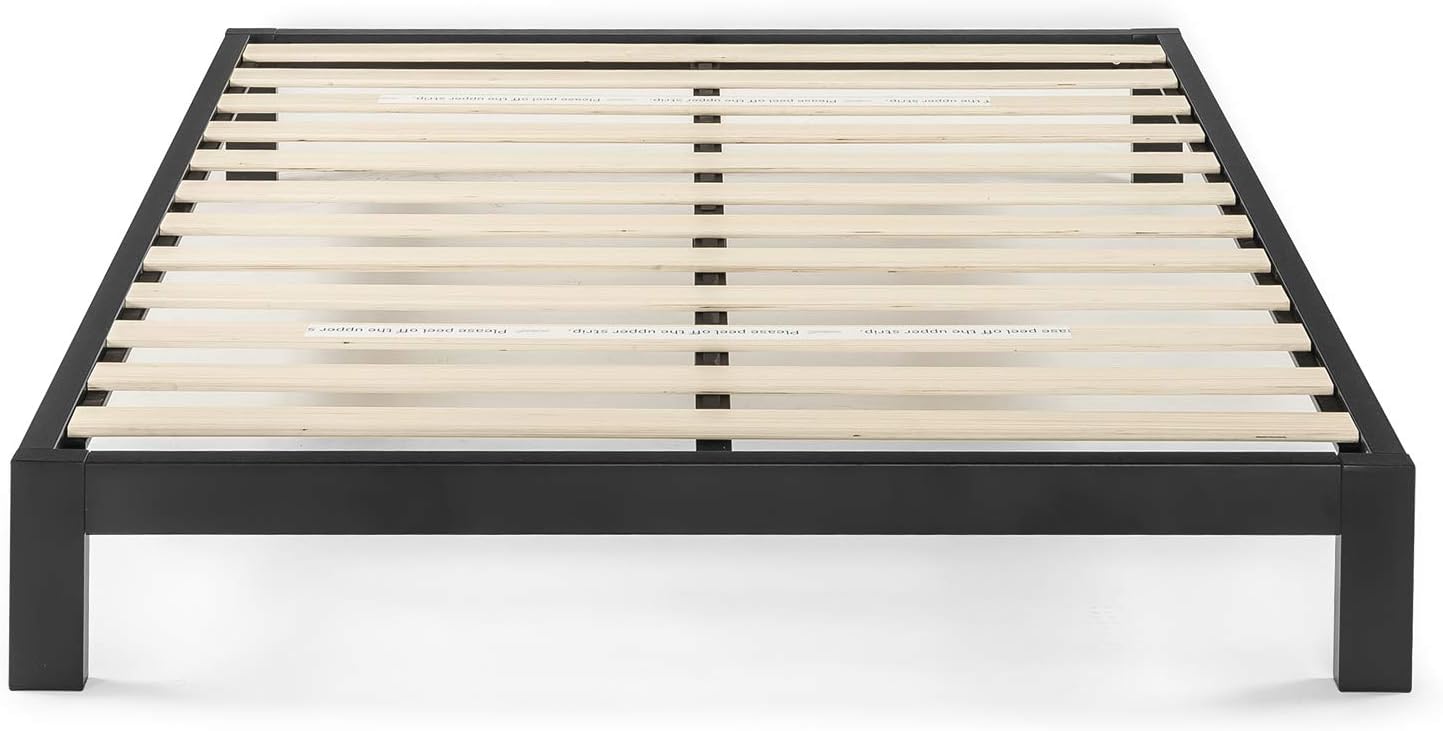 Mellow 10 inch Heavy Duty Metal Platform Bed/Wooden Slat Support/Mattress Foundation(No Box Spring Needed), Full, Black