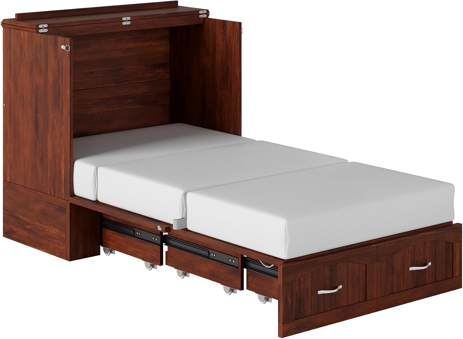 AFI, Southampton Murphy Bed Chest Twin XL with 6' Mattress, Storage Drawer & Built-in USB Charger, Walnut