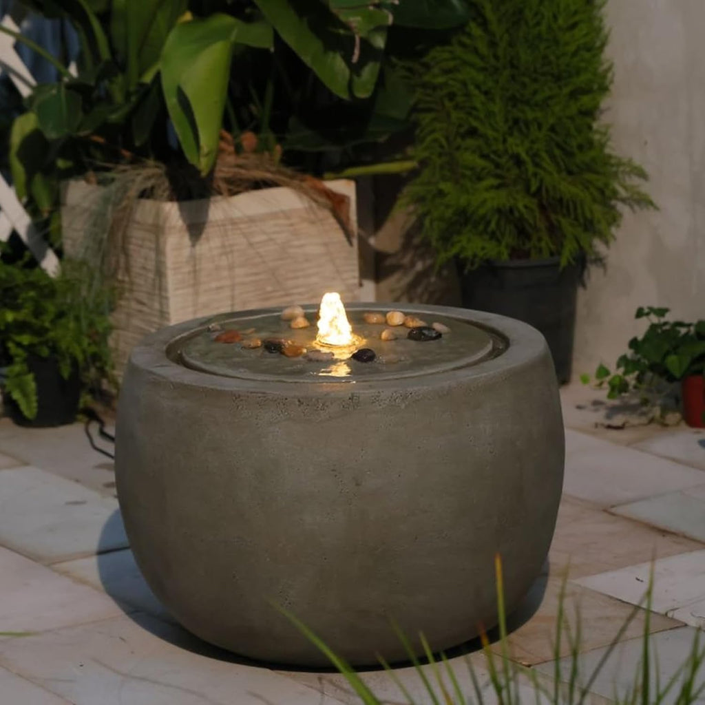 Tankana Garden Medium Water Fountain Outdoor Bubbler Water Feature Indoor with Lights & Pump and Pebbles Waterfall Fountains for Patio Deck Yard Home Decor Gray, 18 'L x 18' W x 11.5' H