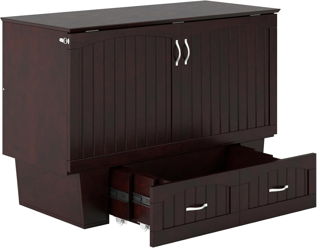 AFI, Nantucket Full Size Murphy Bed Chest with Mattress, Built-in Charging Station and Storage Drawer, Full, Espresso