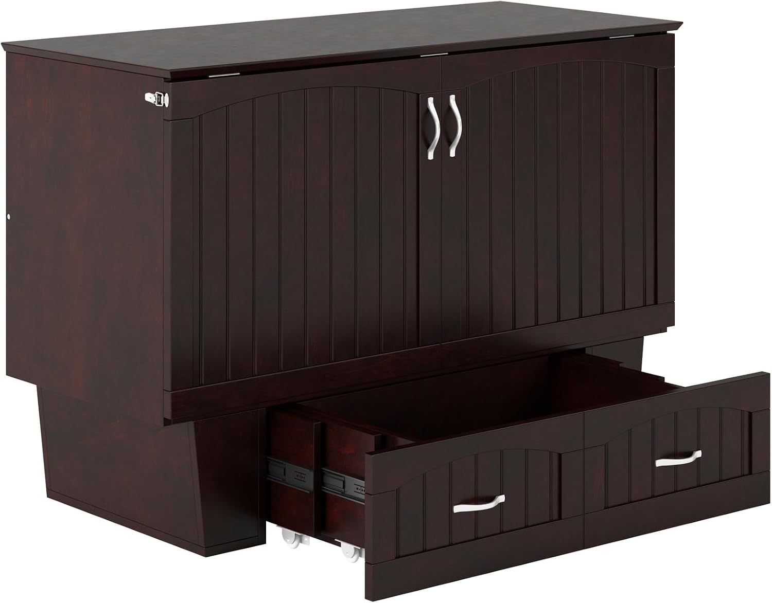 AFI, Nantucket Full Size Murphy Bed Chest with Mattress, Built-in Charging Station and Storage Drawer, Full, Espresso
