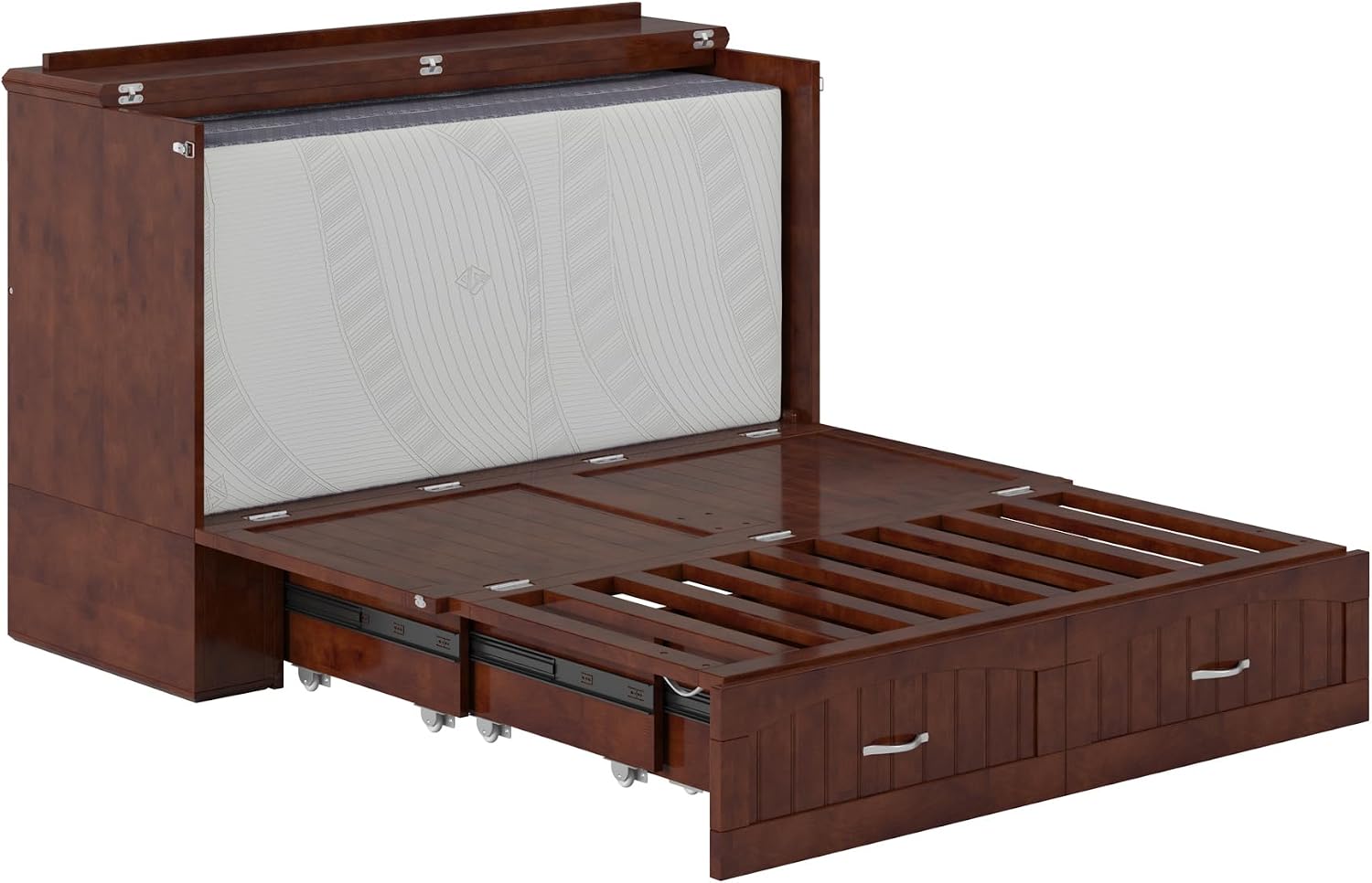AFI, Southampton Murphy Bed Chest Full with 6' Mattress, Built-in USB Charger & Storage Drawer, Walnut