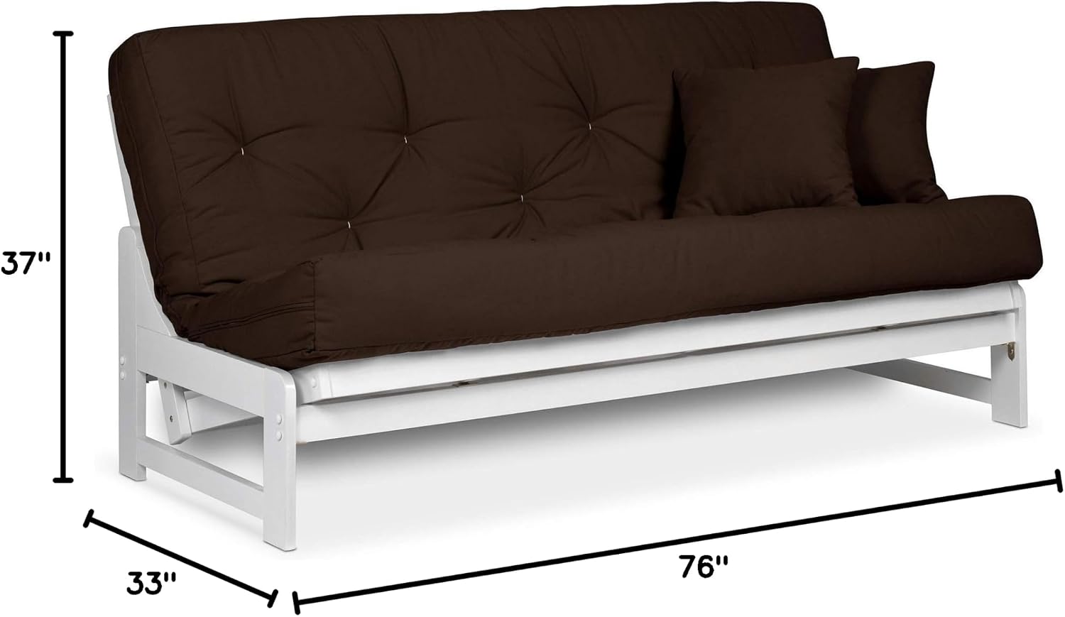 Nirvana Futons Arden White Futon Set Full or Queen Size - Armless Wood Futon Frame with Mattress (Microfiber Sussex Fudge), Space Saving Modern Sofa Bed Sleeper