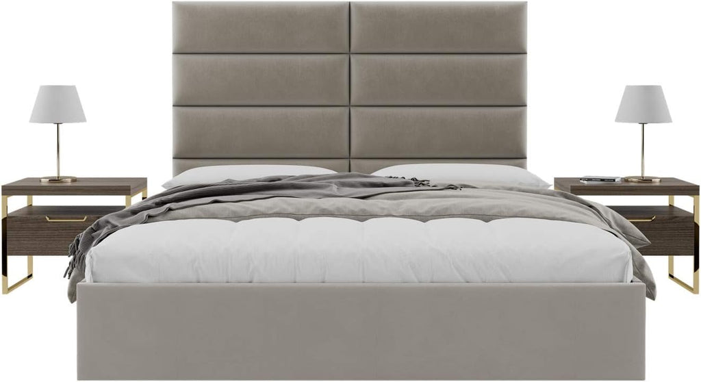 Vänt Upholstered Wall Mounted Velvet Headboard Panels - Midas Layout - 78' X 46'- Configuration of 8 Individual Panels - Recommended for King-Cal King - Velvet/Sand Storm
