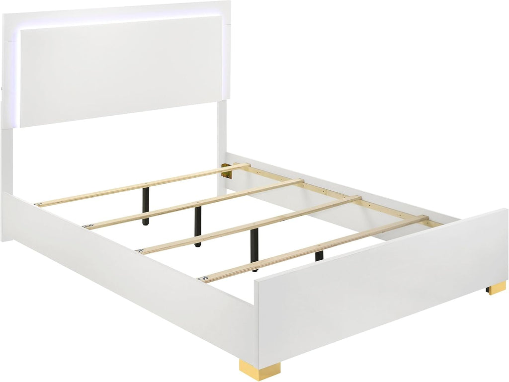 Coaster Home Furnishings Marceline Contemporary 5-Piece Bedroom Set Queen Size LED Panel Bed Frame 51-inch Headboard White 222931Q-S5