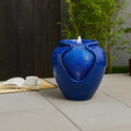 Teamson Home Outdoor Water Fountain, Glazed Pot Ceramic Look with LED Lights & Pump, Royal Blue, 16.93' Patio Garden Water Feature, Cascading Zen Fountain for Backyard, Porch, Deck, Home Decor