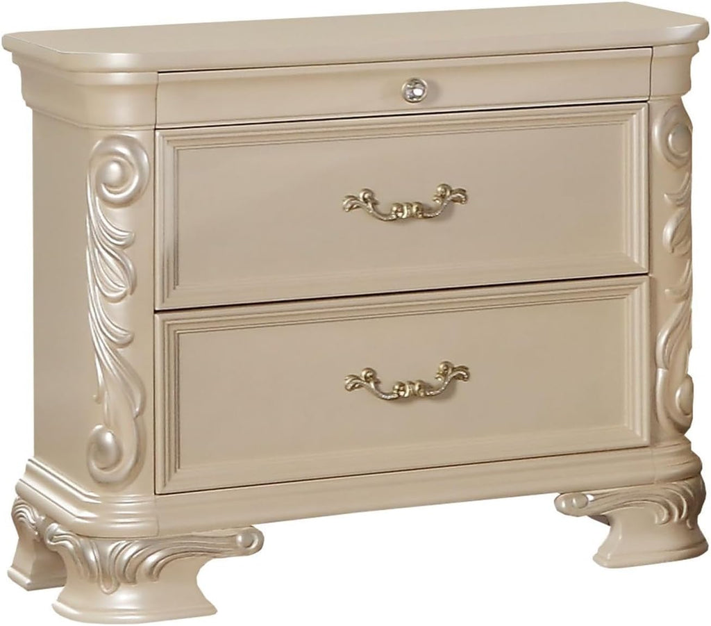 First of a Kind Victoria Off White Traditional 5 Piece Queen Bedroom Set with Upholstered Tufted Headboard Elegant European Inspired Design Coordinated Furniture Collection