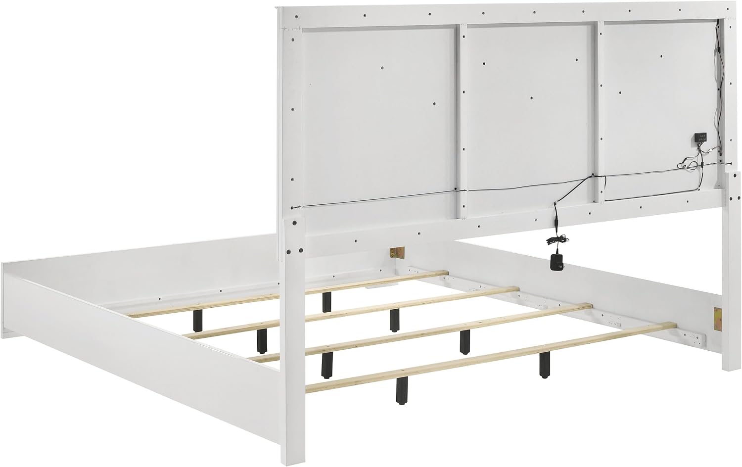 Coaster Home Furnishings Ives Contemporary 5-Piece Bedroom Set Queen Size LED Panel Bed Frame 57-inch Headboard White High Gloss 224941Q-S5