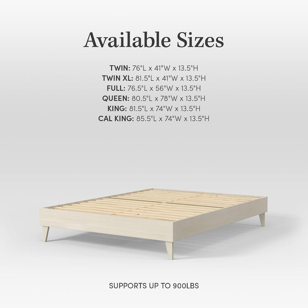 CARDINAL & CREST Wood Bed Frame | Made with 100% New Zealand Pine | Solid Mattress Platform Foundation Pressed Pine Slats | Easy Assembly | Twin Long - White