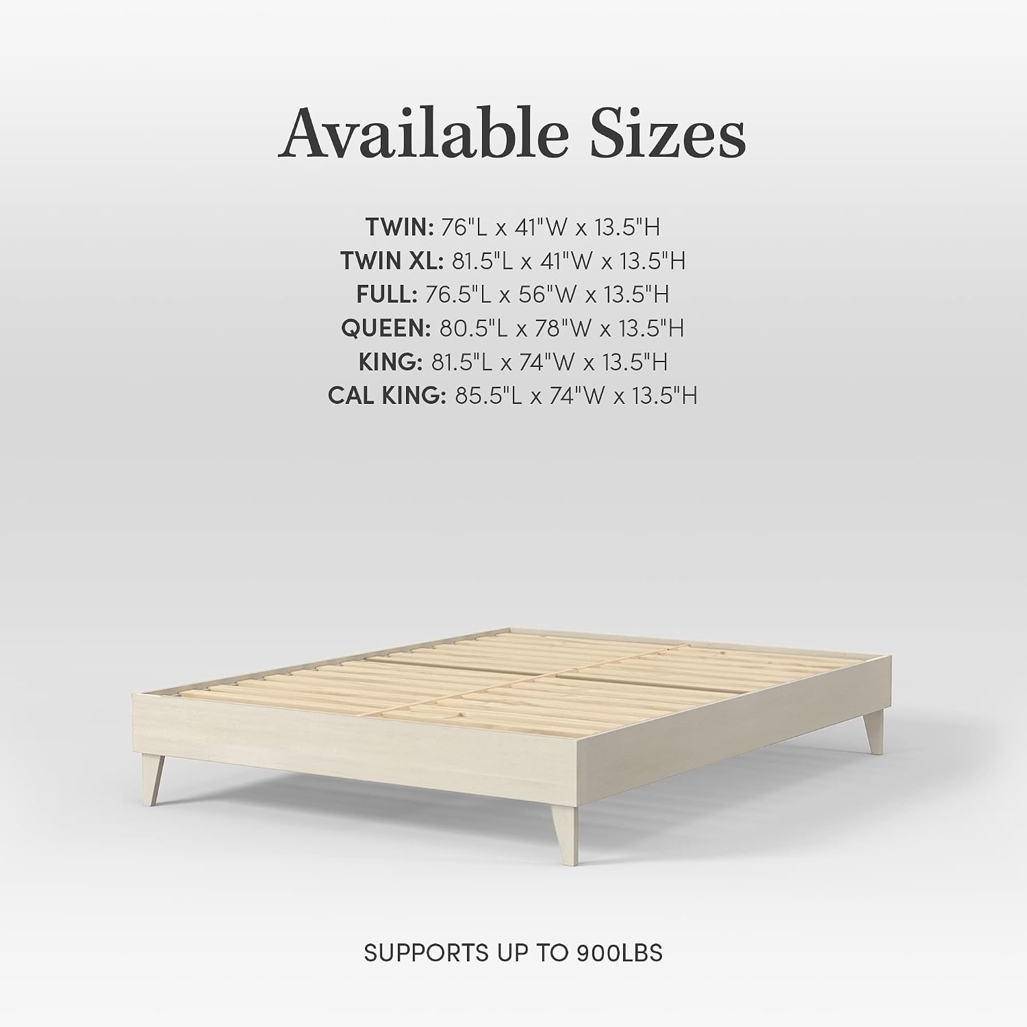 CARDINAL & CREST Wood Bed Frame | Made with 100% New Zealand Pine | Solid Mattress Platform Foundation Pressed Pine Slats | Easy Assembly | Twin Long - White