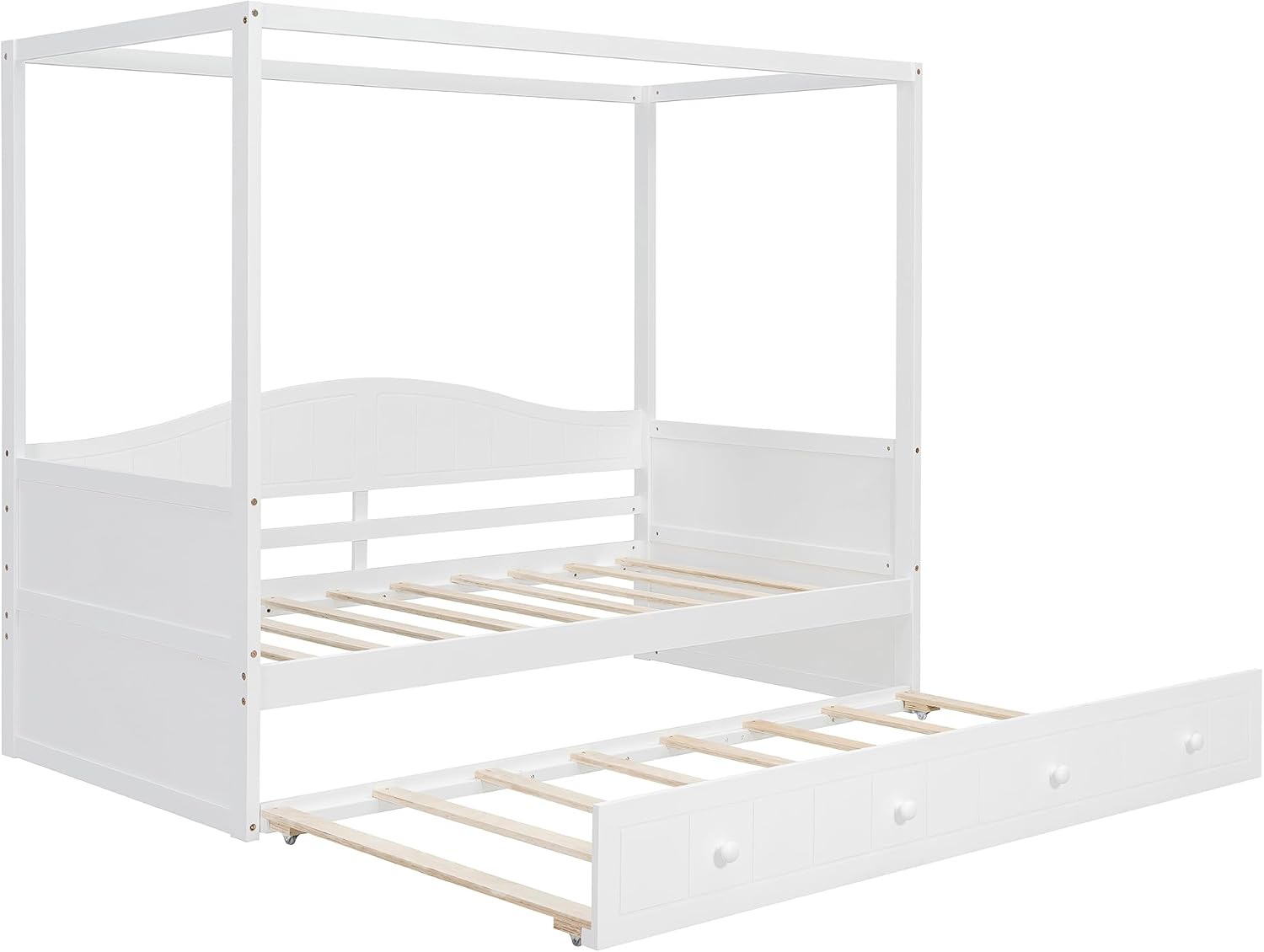 Harper & Bright Designs Twin Size Canopy Day Bed with Twin Size Trundle, White