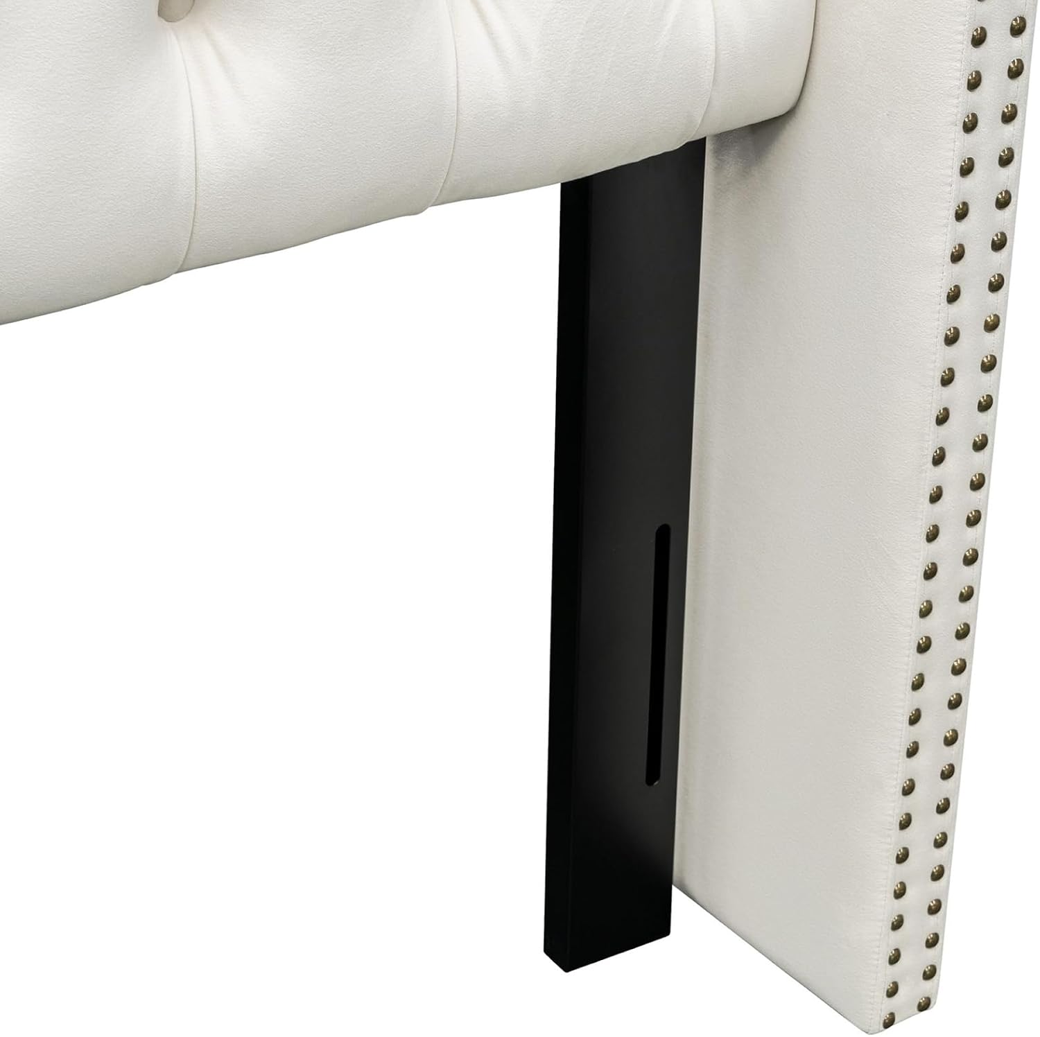 Madison Park Amelia Headboard Queen Wingback Upholstered - Hand-Tufted Button Detail, Double Nailhead Trim, Foam-Padded Durable Fabric, Adjustable Fit for Classic Bedrooms-Beige Velvet