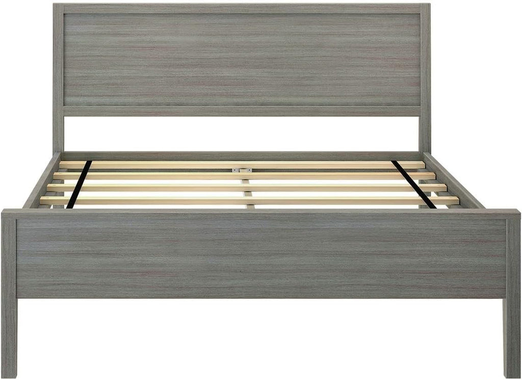 Plank+Beam Solid Wood Full Bed Frame with Panel Headboard, Modern Full Platform Bed with Wood Slat Support, No Box Spring Needed, Clay
