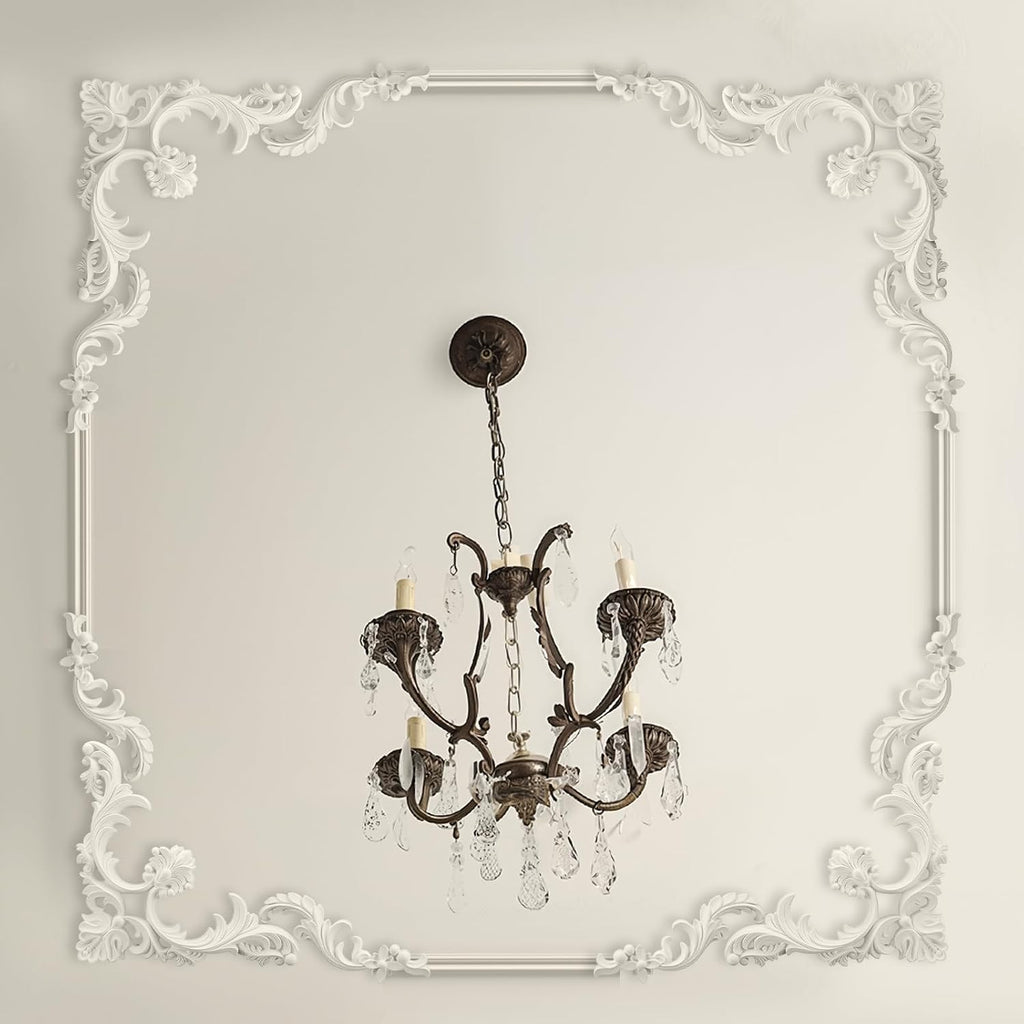 Colingmill 4 Pcs Ceiling Molding Kit Corners Murals Trim French Style Accent Wall Decor for Interior Medallion Ceiling with Flowers Pattern Decorative Panels for Wall (19.7 x 19.7 in,Classic)