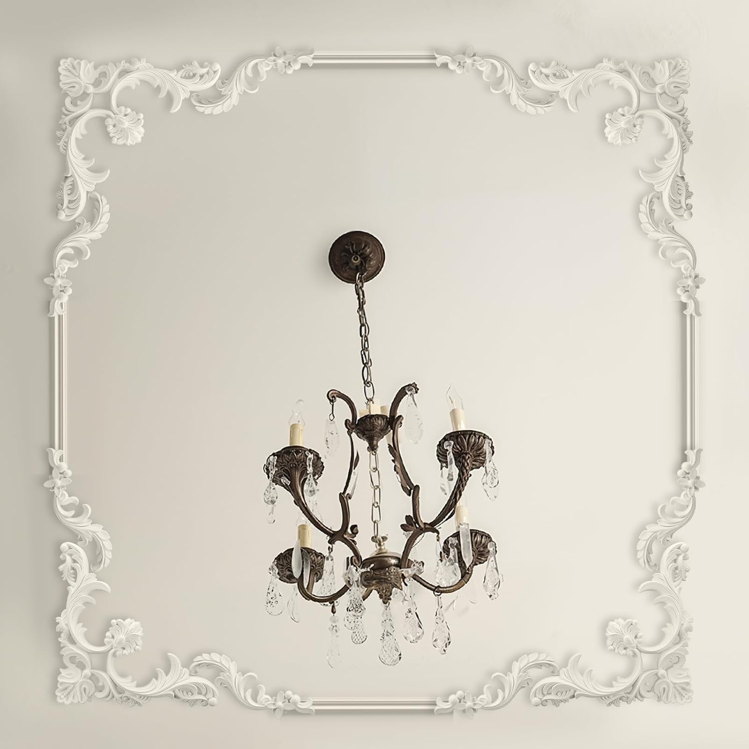 Colingmill 4 Pcs Ceiling Molding Kit Corners Murals Trim French Style Accent Wall Decor for Interior Medallion Ceiling with Flowers Pattern Decorative Panels for Wall (19.7 x 19.7 in,Classic)