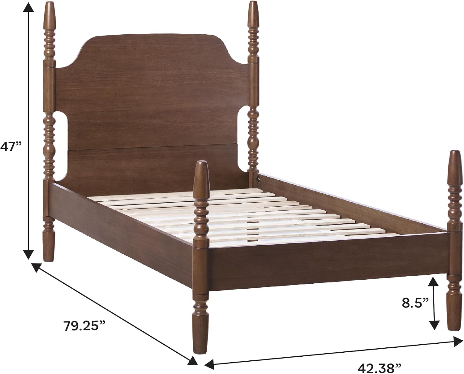 Walker Edison EZ Assembly Traditional Wood Spindle Bed, Vintage Bed Frame, No Box Spring Required, Twin Bed Frame with Headboard, Twin Size, Dark Brown