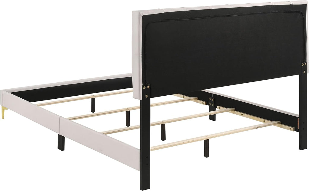 Coaster Home Furnishings Kendall 4-piece Modern Bedroom Set Queen Size Upholstered Tufted Bed Frame Velvet Upholstery Nightstand Dresser and Mirror White 224401Q-S4