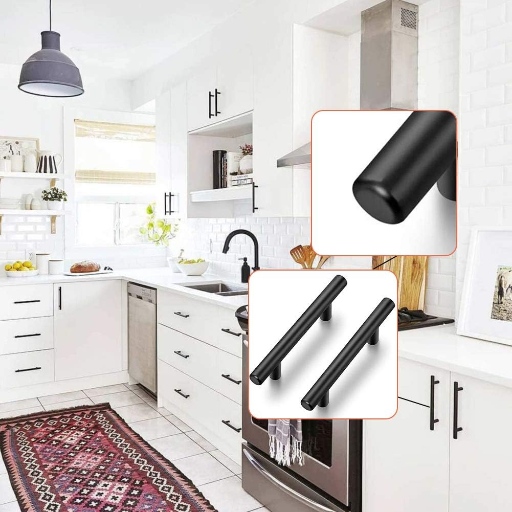 Goldenwarm 100 Pack Black Cabinet Knobs Matte Black Drawer Knobs, T Bar Kitchen Cabinet Handles, Single Hole Drawer Pulls for Cupboards Dresser Bedroom