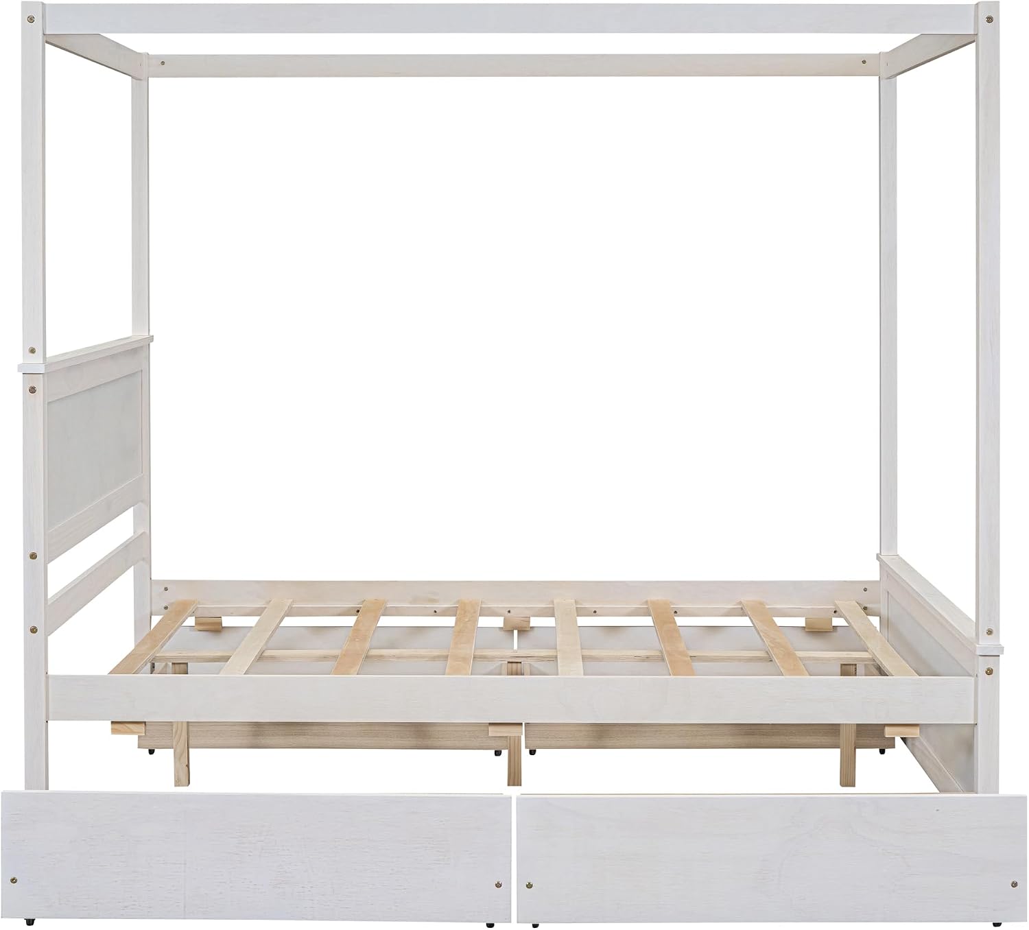 Harper & Bright Designs Wood Canopy Bed with Four Drawers,Full Size Canopy Platform Bed with Support Slats .No Box Spring Needed, Brushed White