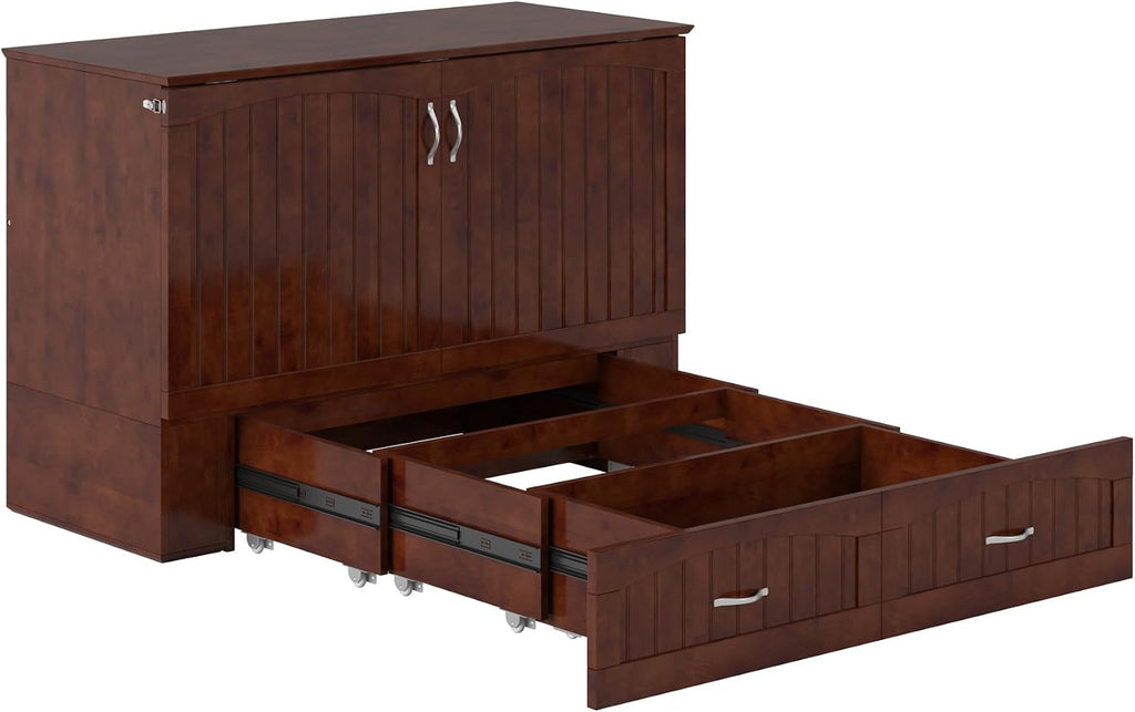 AFI, Southampton Murphy Bed Chest Full with 6' Mattress, Built-in USB Charger & Storage Drawer, Walnut