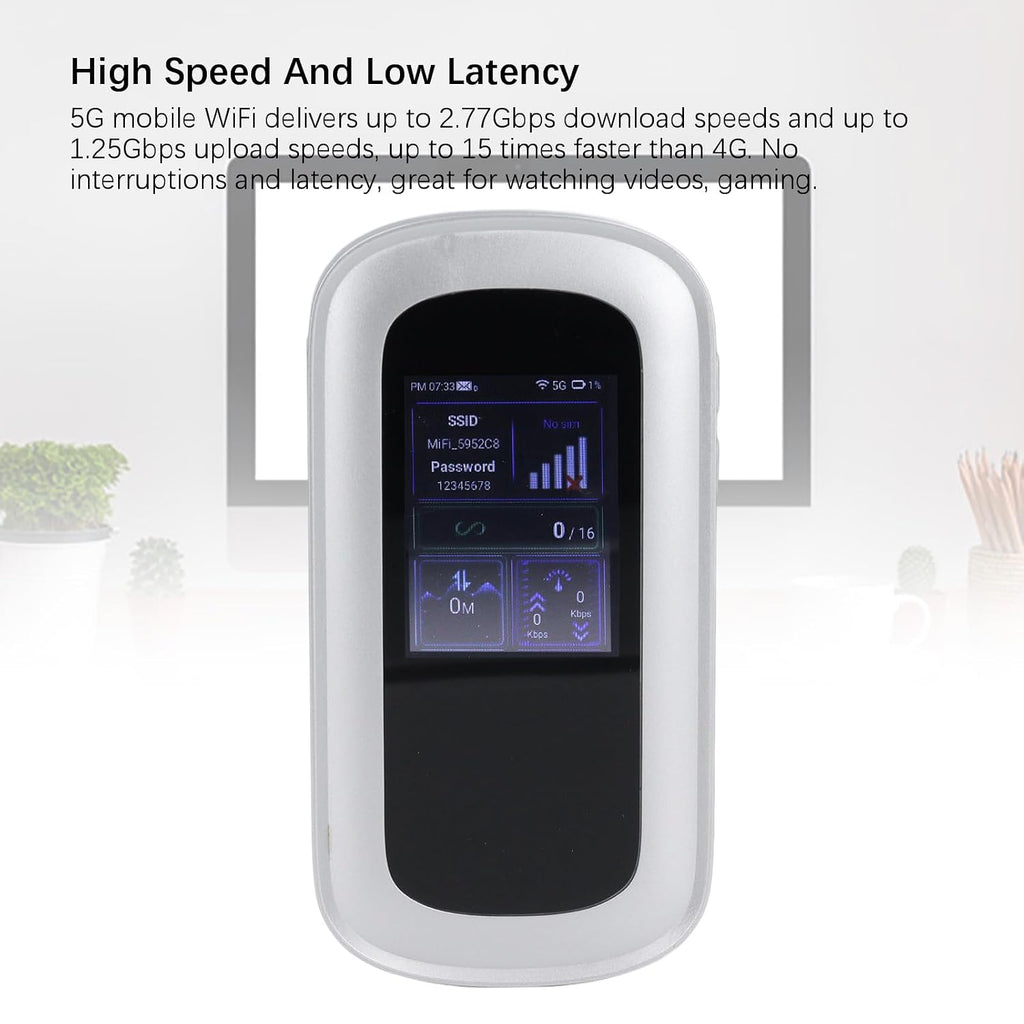 5G Mobile Hotspot, High Speed Portable WiFi Router with Dual Band Connectivity for Travel and Gaming, Silver ABS 135x70x13mm