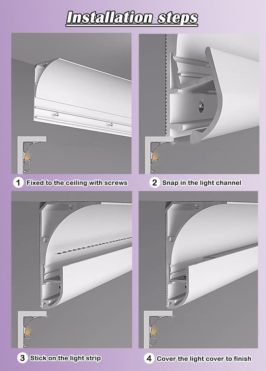 LED Crown Molding Trim for Indirect Lighting, 8x6cm LED Channel Track, Aluminum Coving Profile for Home Decor, Wall Corner & Floor Lighting (1m/3.3ft)