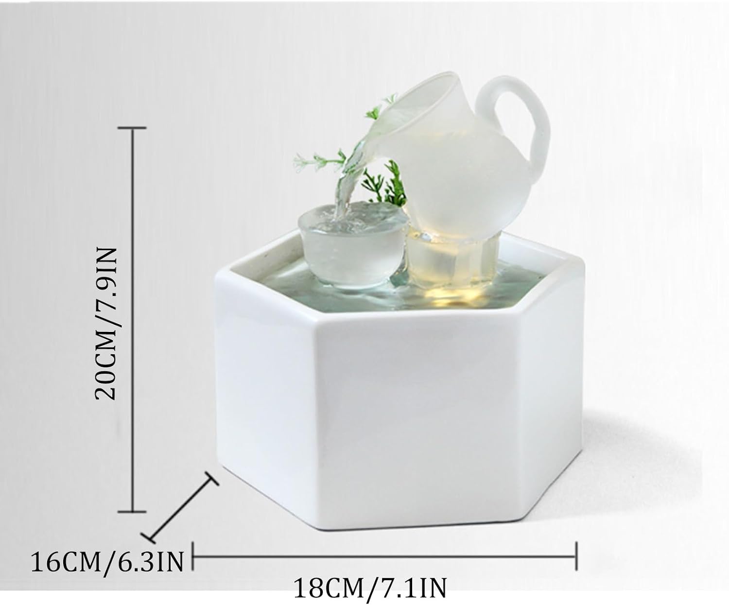 Creative Waterfall Fountain Indoor Office Tabletop Fountain Decor, Indoor Water Fountains White Ceramic Circulating Water Indoor waterfall with Warm White LED Light for Home Office Bedroom Relaxation.