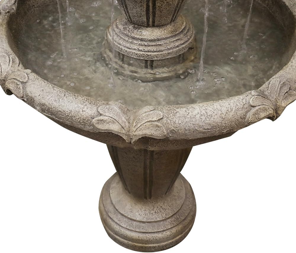 SunJet 48' High Modern Concrete Outdoor Water Fountain - 3 Tiered Large Floor Water Fountain and Waterfalls with Electric Pump for Garden, Patio, Yard, and Deck Decor, Featuring Natural Stone Look