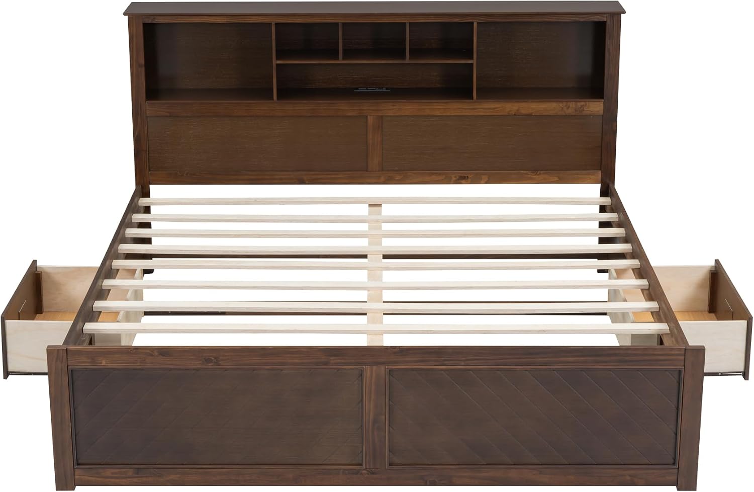 VilroCaz Wood King Size Platform Bed with Storage Headboard and USB Port, Modern Platform Bed Captain's Bed Frame with 2 Drawers, Sturdy Slats Support, Maximize Space (Antique Wood-M4)