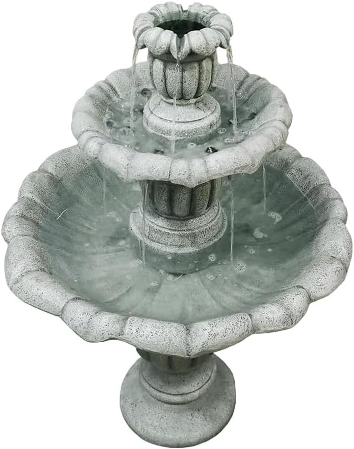 39.3' H Outdoor Floor Water Fountain, 3-Tiers Concrete Water Fountain with Submersible Electric Pump - Garden Cascading Waterfall for Yard Patio Lawn Home Decor